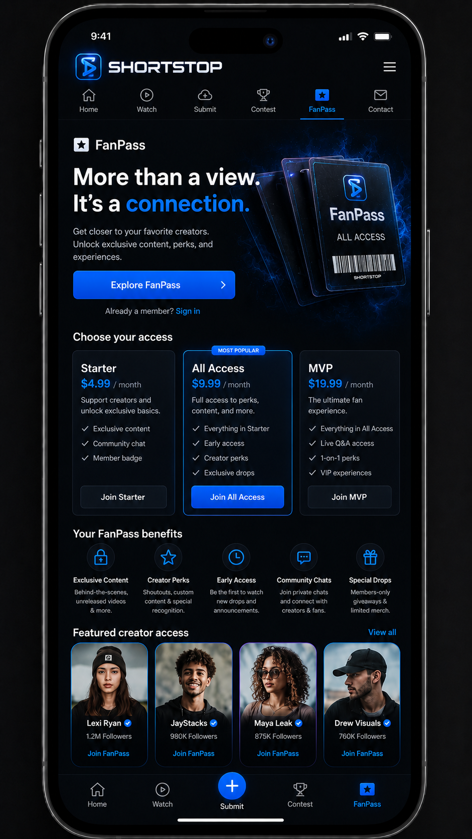 Shortstop FanPass page design